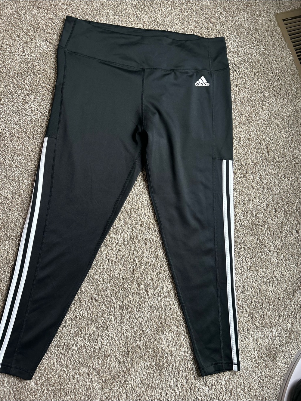 adidas Black Leggings with White Side Stripes and Logo